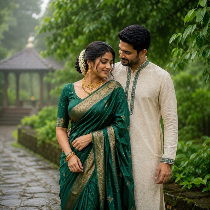 Emerald Green saree for a Natural Outdoor Look